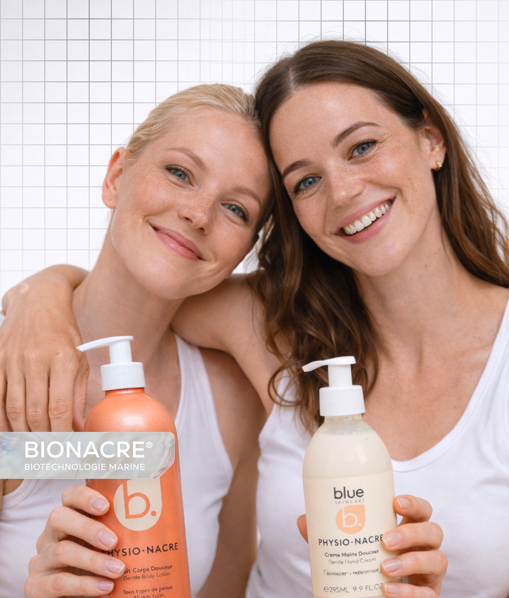 Duo Hydra Douceur Physio Nacre comprenant le lait corps douceur et la crème mains douceur pour hydrater, nourrir et protéger les peaux sèches et sensibles au quotidien. Soins enrichis en BIONACRE pour régénérer et renforcer la peau.